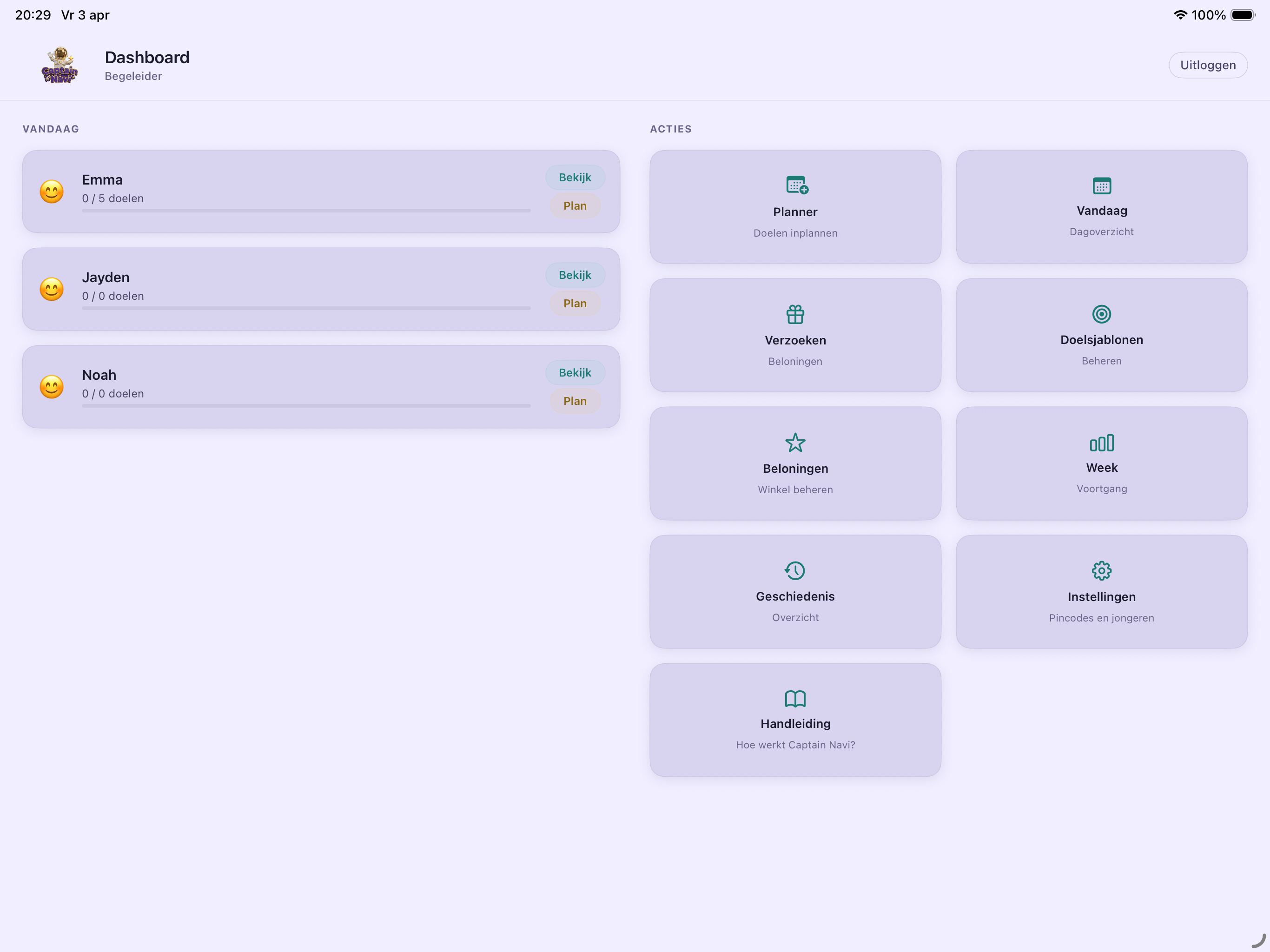 Begeleider actiepaneel