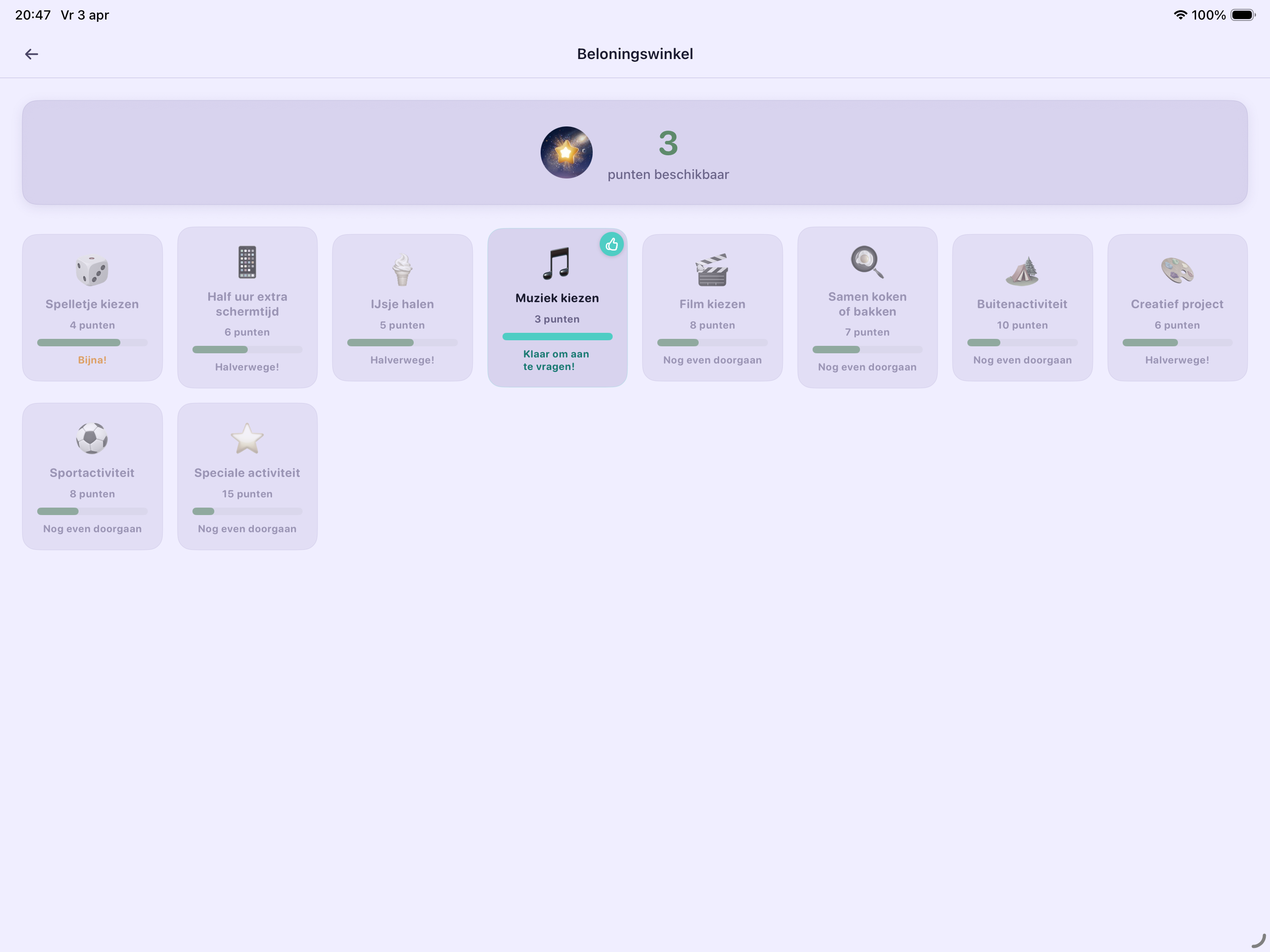 Beloningswinkel met punten en rewards